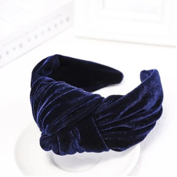 NWOT Ellie Velvet Top Knot Navy Headband - Picture 1 of 6
